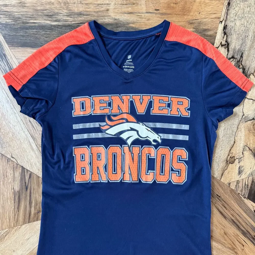 Denver Broncos Teens NFL Team Apparel Top Football Navy Orange - Youth Small - Picture 2 of 8